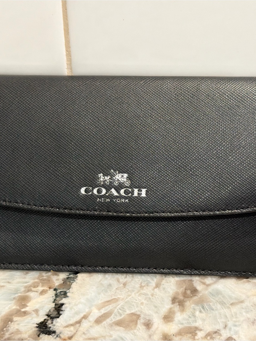 Coach Black Leather Saffiano Wallet with Silver Logo
